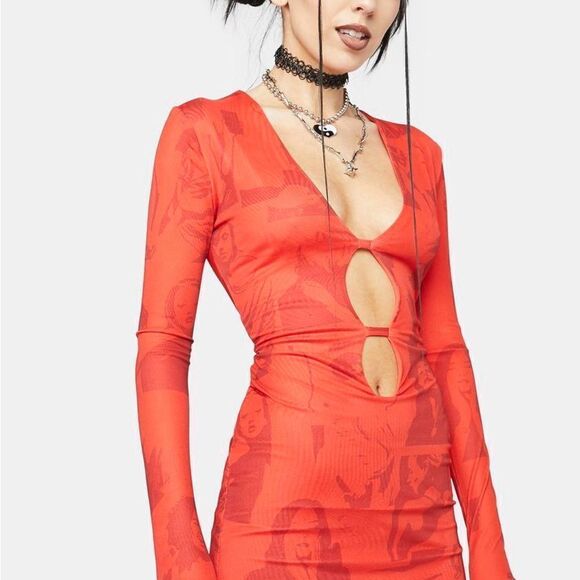 Edikted Dolls Kill Pop Art Cut Out Dress sz S - Picture 4 of 16